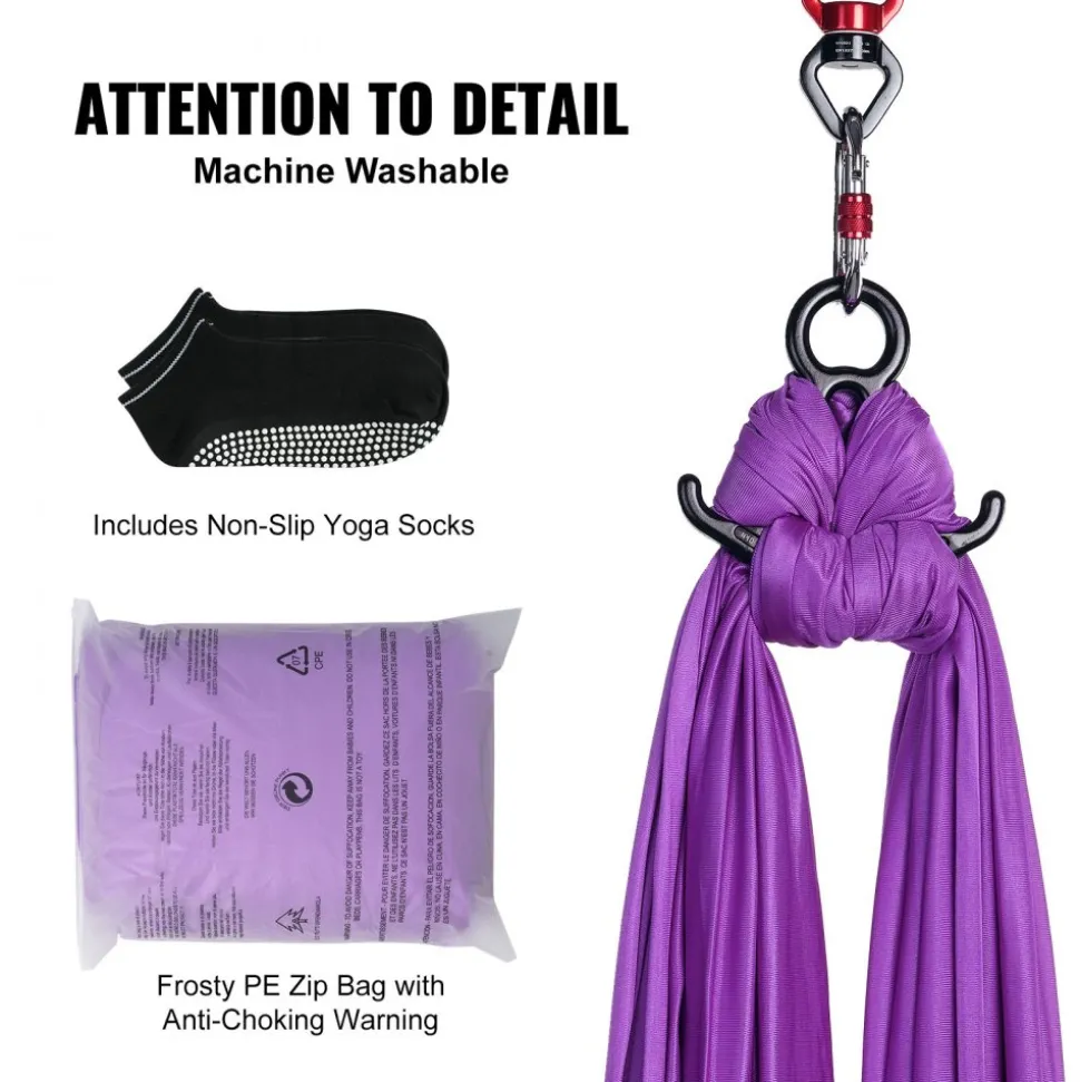 VEVOR Aerial Silk & Yoga Swing, 8.7 Yards, Aerial Yoga Hammock Kit with 100gsm Nylon Fabric, Full Rigging Hardware & Easy Set-up Guide, Antigravity Flying for All Levels Fitness Bodybuilding, Purple