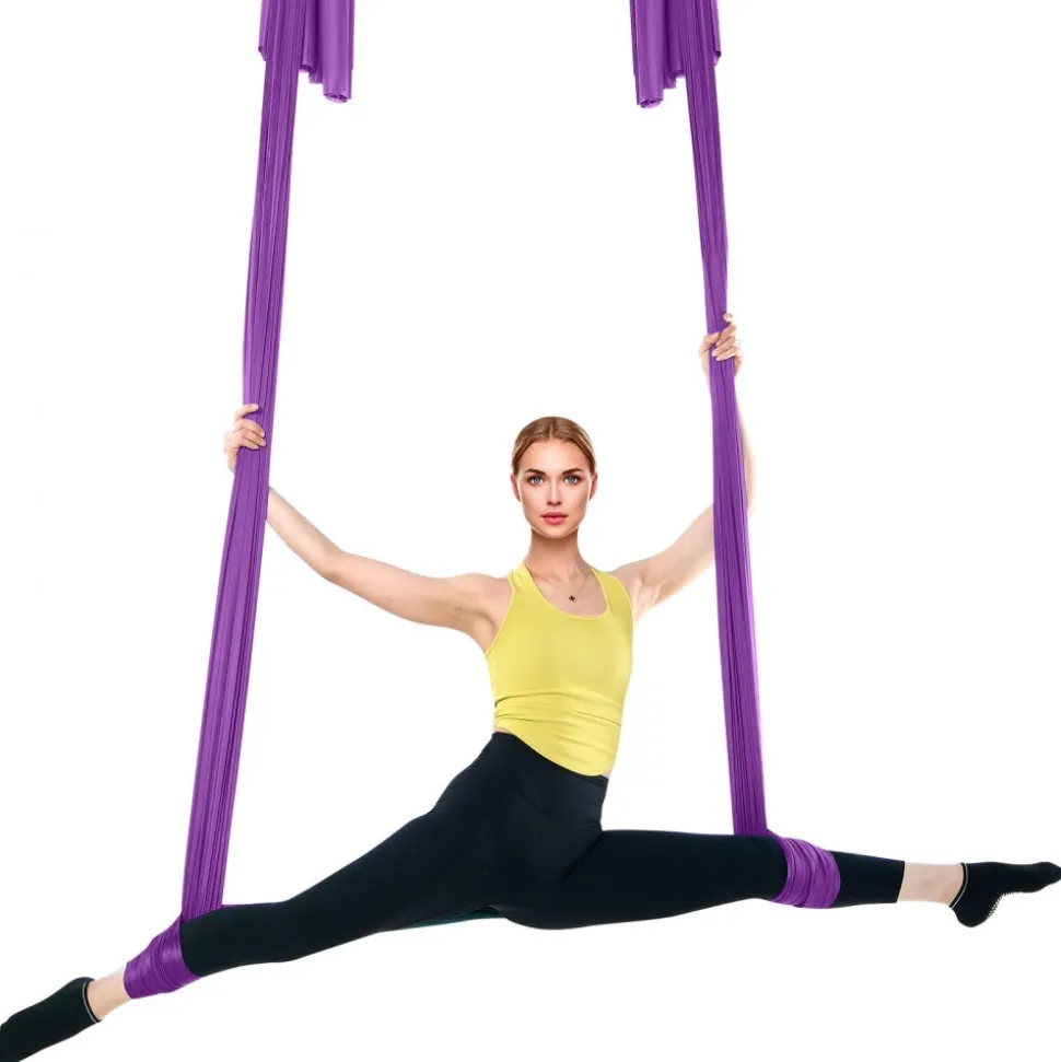 VEVOR Aerial Silk & Yoga Swing, 8.7 Yards, Aerial Yoga Hammock Kit with 100gsm Nylon Fabric, Full Rigging Hardware & Easy Set-up Guide, Antigravity Flying for All Levels Fitness Bodybuilding, Purple