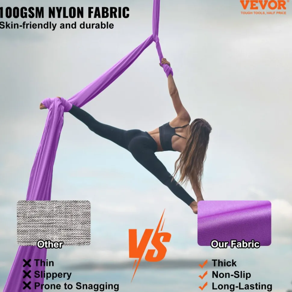 VEVOR Aerial Silk & Yoga Swing, 8.7 Yards, Aerial Yoga Hammock Kit with 100gsm Nylon Fabric, Full Rigging Hardware & Easy Set-up Guide, Antigravity Flying for All Levels Fitness Bodybuilding, Purple