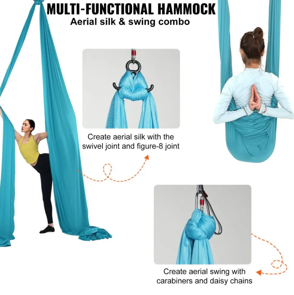 VEVOR Aerial Silk & Yoga Swing, 11 Yards, Aerial Yoga Hammock Kit with 100gsm Nylon Fabric, Full Rigging Hardware & Easy Set-up Guide, Antigravity Flying for All Levels Fitness Bodybuilding, Blue