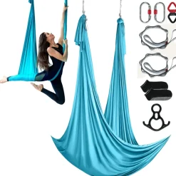 VEVOR Aerial Silk & Yoga Swing, 11 Yards, Aerial Yoga Hammock Kit with 100gsm Nylon Fabric, Full Rigging Hardware & Easy Set-up Guide, Antigravity Flying for All Levels Fitness Bodybuilding, Blue