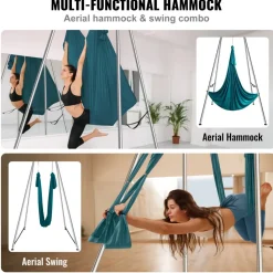 VEVOR Aerial Yoga Frame & Yoga Hammock, 9.67 ft Height Professional Yoga Swing Stand Comes with 6.6 Yards Aerial Hammock, Max 551.15 lbs Load Capacity Yoga Rig for Indoor Outdoor Aerial Yoga, Green