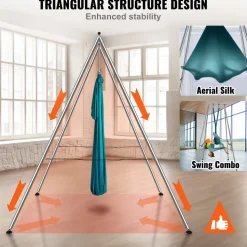 VEVOR Aerial Yoga Frame & Yoga Hammock, 9.67 ft Height Professional Yoga Swing Stand Comes with 6.6 Yards Aerial Hammock, Max 551.15 lbs Load Capacity Yoga Rig for Indoor Outdoor Aerial Yoga, Green