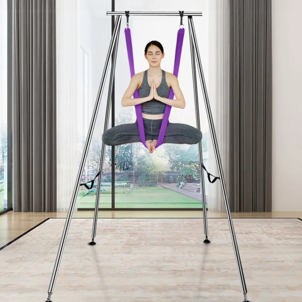 VEVOR Aerial Yoga Frame & Yoga Hammock, 9.67 ft Height Professional Yoga Swing Stand Comes with 13.1 Yards Aerial Hammock, Max 551.15 lbs Load Capacity Yoga Rig for Indoor Outdoor Aerial Yoga, Purple