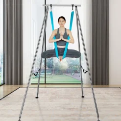 VEVOR Aerial Yoga Frame & Yoga Hammock, 9.67 ft Height Professional Yoga Swing Stand Comes with 13.1 Yards Aerial Hammock, Max 551.15 lbs Load Capacity Yoga Rig for Indoor Outdoor Aerial Yoga, Blue