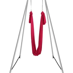 VEVOR Aerial Yoga Frame & Yoga Hammock, 9.67 ft Height Professional Yoga Swing Stand Comes with 6.6 Yards Aerial Hammock, Max 551.15 lbs Load Capacity, Yoga Rig for Indoor Outdoor Aerial Yoga, Red