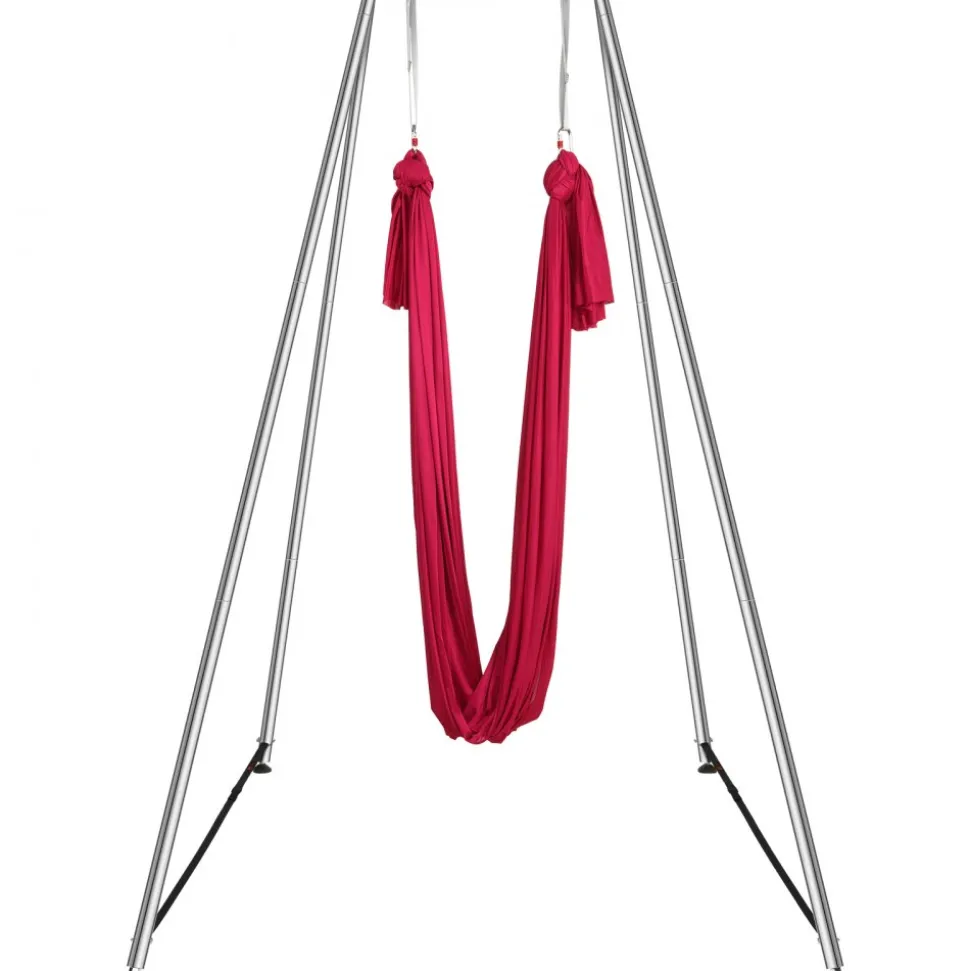 VEVOR Aerial Yoga Frame & Yoga Hammock, 9.67 ft Height Professional Yoga Swing Stand Comes with 6.6 Yards Aerial Hammock, Max 551.15 lbs Load Capacity, Yoga Rig for Indoor Outdoor Aerial Yoga, Red
