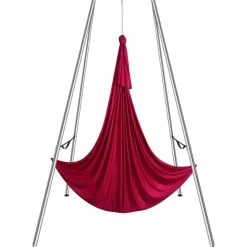 VEVOR Aerial Yoga Frame & Yoga Hammock, 9.67 ft Height Professional Yoga Swing Stand Comes with 6.6 Yards Aerial Hammock, Max 551.15 lbs Load Capacity, Yoga Rig for Indoor Outdoor Aerial Yoga, Red