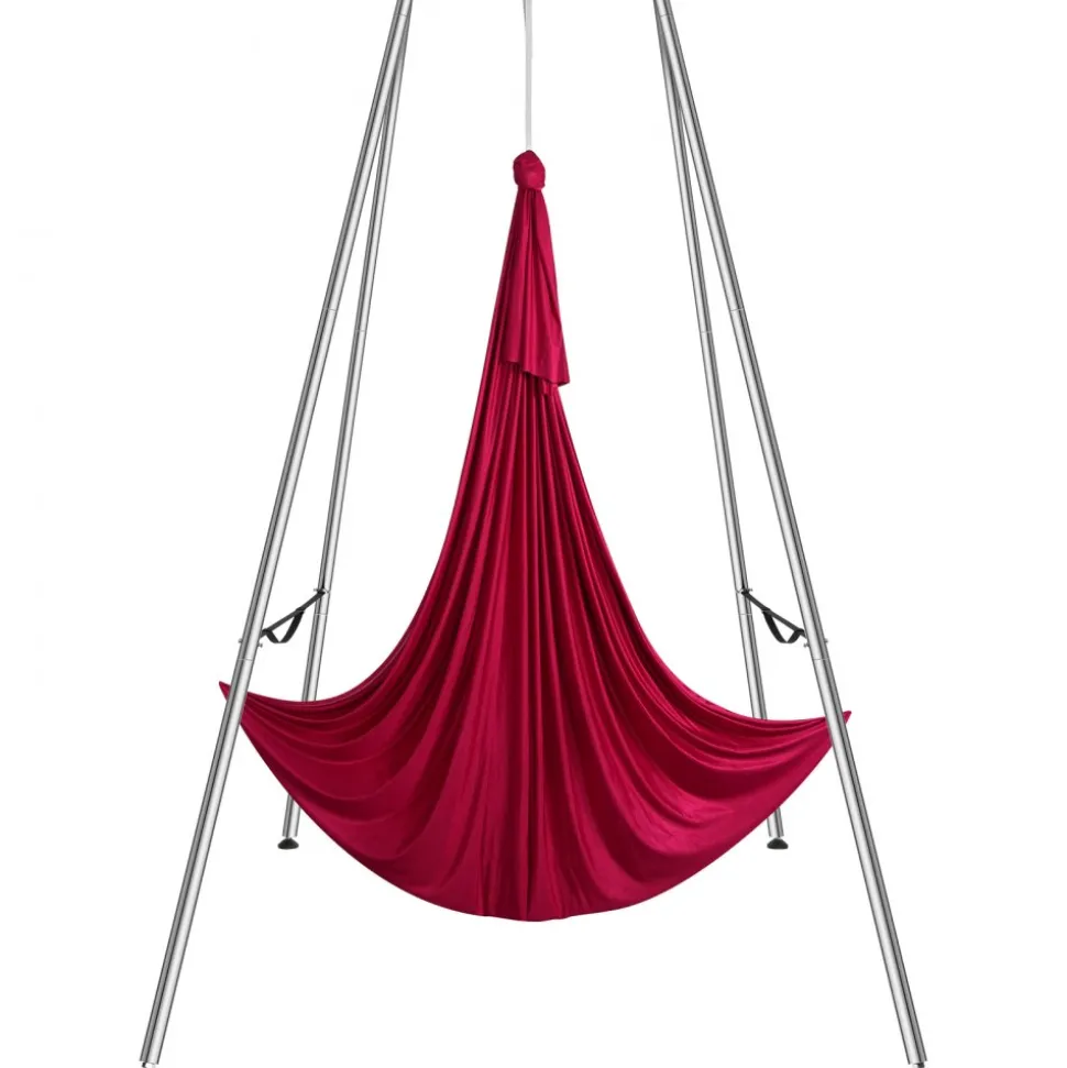 VEVOR Aerial Yoga Frame & Yoga Hammock, 9.67 ft Height Professional Yoga Swing Stand Comes with 6.6 Yards Aerial Hammock, Max 551.15 lbs Load Capacity, Yoga Rig for Indoor Outdoor Aerial Yoga, Red