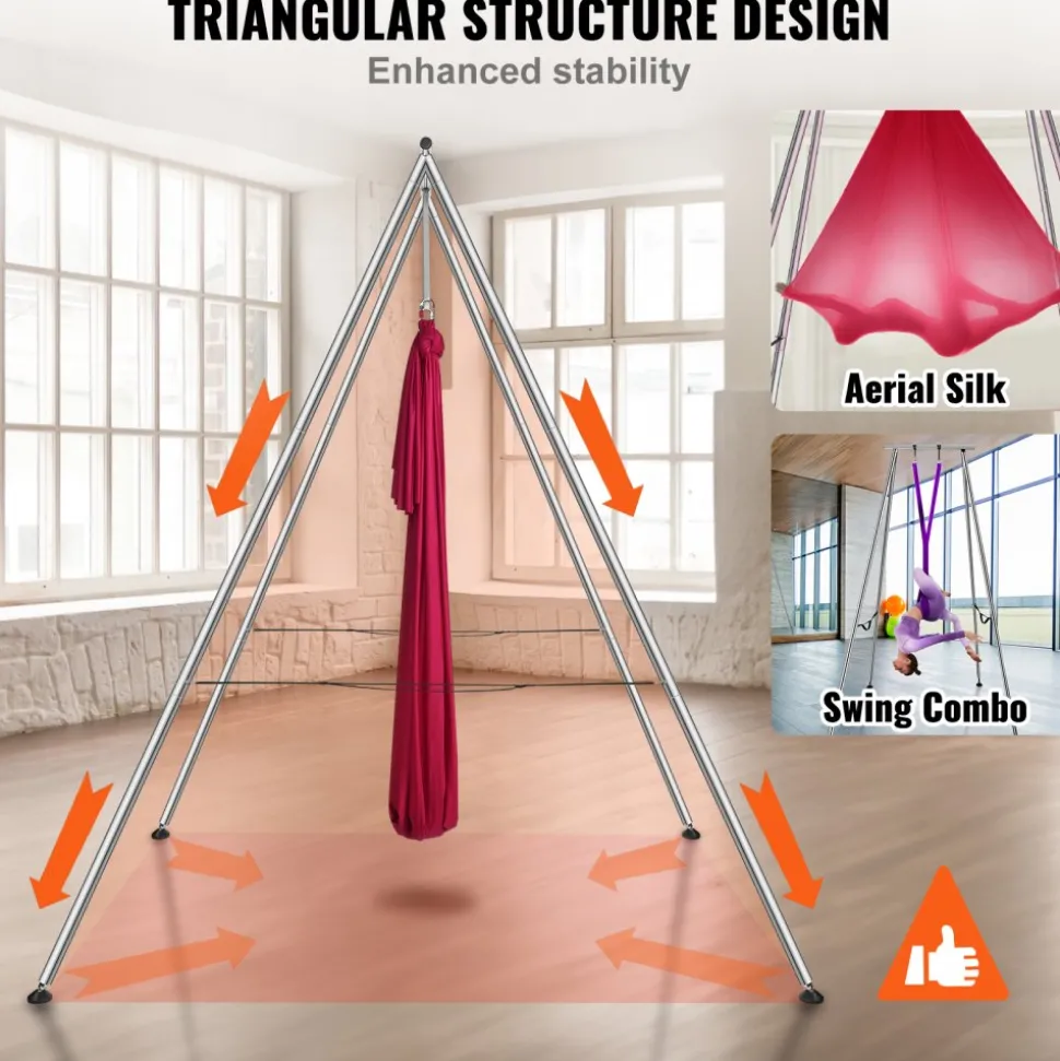 VEVOR Aerial Yoga Frame & Yoga Hammock, 9.67 ft Height Professional Yoga Swing Stand Comes with 6.6 Yards Aerial Hammock, Max 551.15 lbs Load Capacity, Yoga Rig for Indoor Outdoor Aerial Yoga, Red