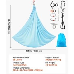 VEVOR Aerial Yoga Hammock, Maximum 300 lbs Load Aerial Silk, Yoga Swing with Nylon Fabric, Daisy Rope, PE Zipper Bag, Gymnastics Swings Suitable for Men and Women, Dual-Function Hammock & Swing