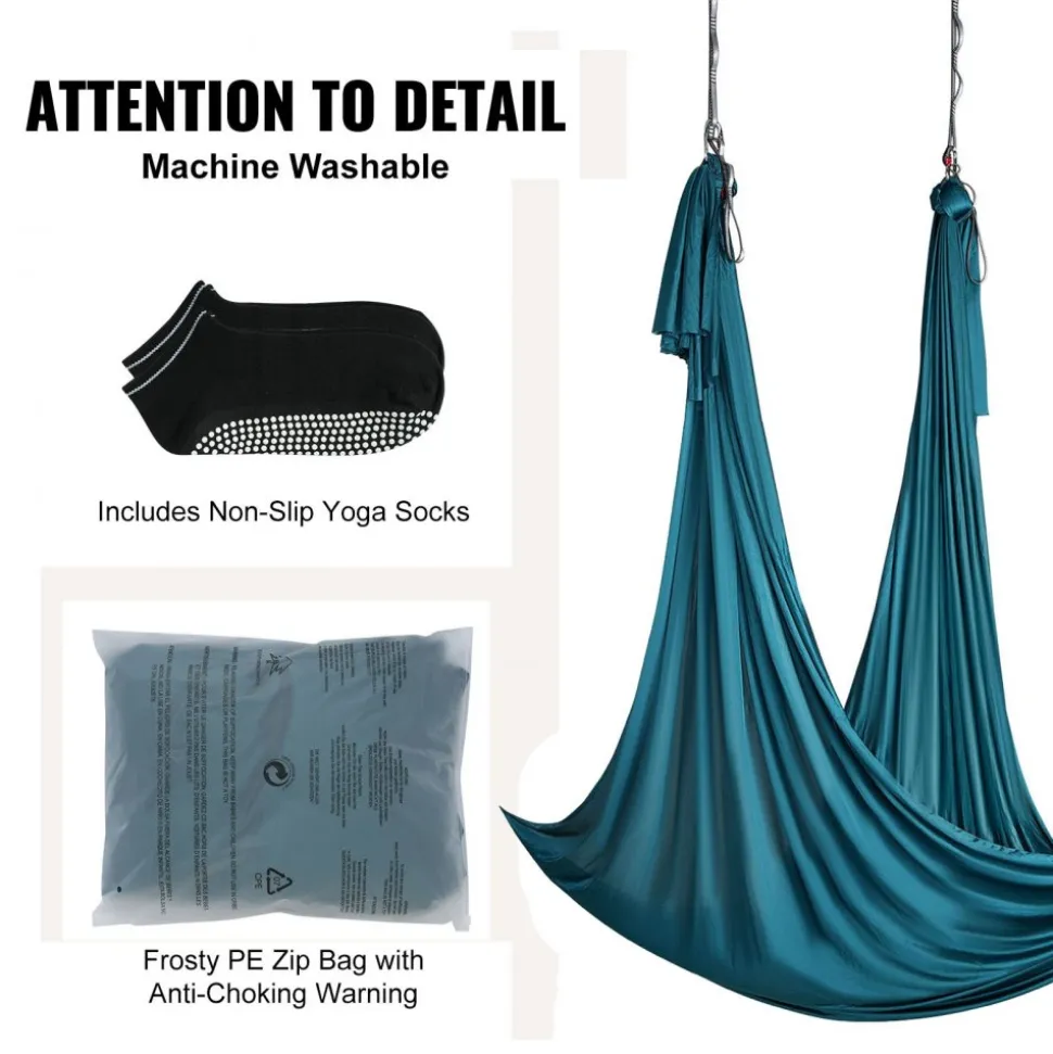 VEVOR Aerial Yoga Hammock & Swing, 5.5 Yards, Aerial Yoga Starter Kit with 100gsm Nylon Fabric, Full Rigging Hardware & Easy Set-up Guide, Antigravity Flying for All Levels Fitness Bodybuilding, Green