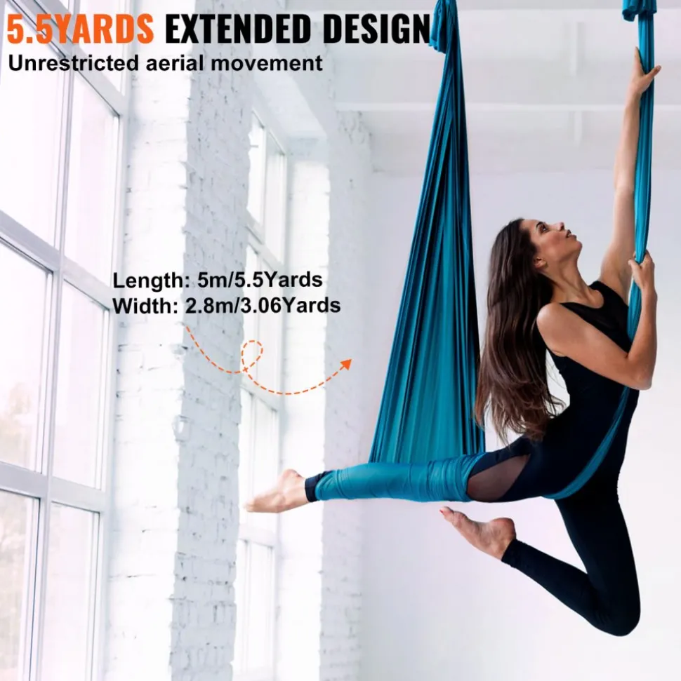 VEVOR Aerial Yoga Hammock & Swing, 5.5 Yards, Aerial Yoga Starter Kit with 100gsm Nylon Fabric, Full Rigging Hardware & Easy Set-up Guide, Antigravity Flying for All Levels Fitness Bodybuilding, Green