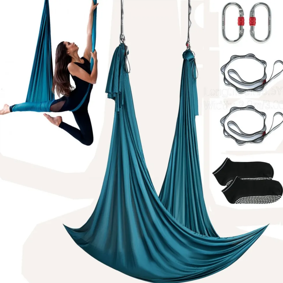 VEVOR Aerial Yoga Hammock & Swing, 5.5 Yards, Aerial Yoga Starter Kit with 100gsm Nylon Fabric, Full Rigging Hardware & Easy Set-up Guide, Antigravity Flying for All Levels Fitness Bodybuilding, Green