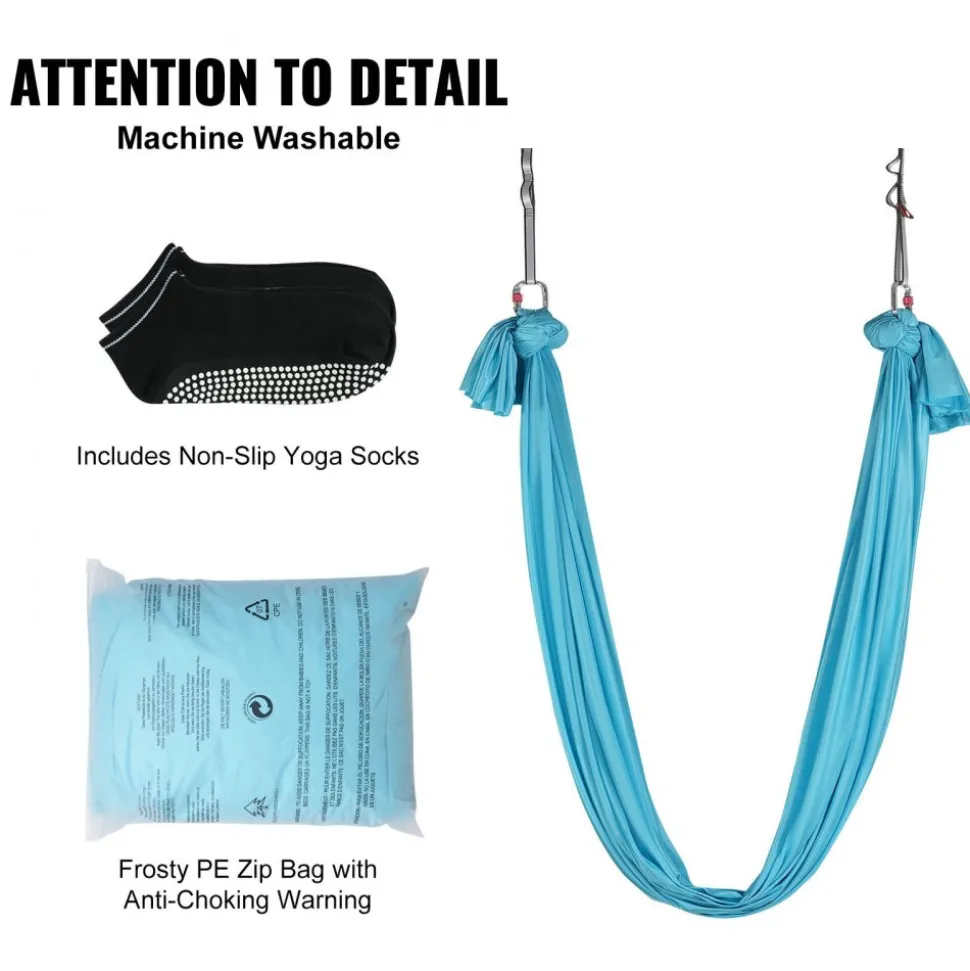 VEVOR Aerial Yoga Hammock & Swing, 5.5 Yards, Aerial Yoga Starter Kit with 100gsm Nylon Fabric, Full Rigging Hardware & Easy Set-up Guide, Antigravity Flying for All Levels Fitness Bodybuilding, Blue
