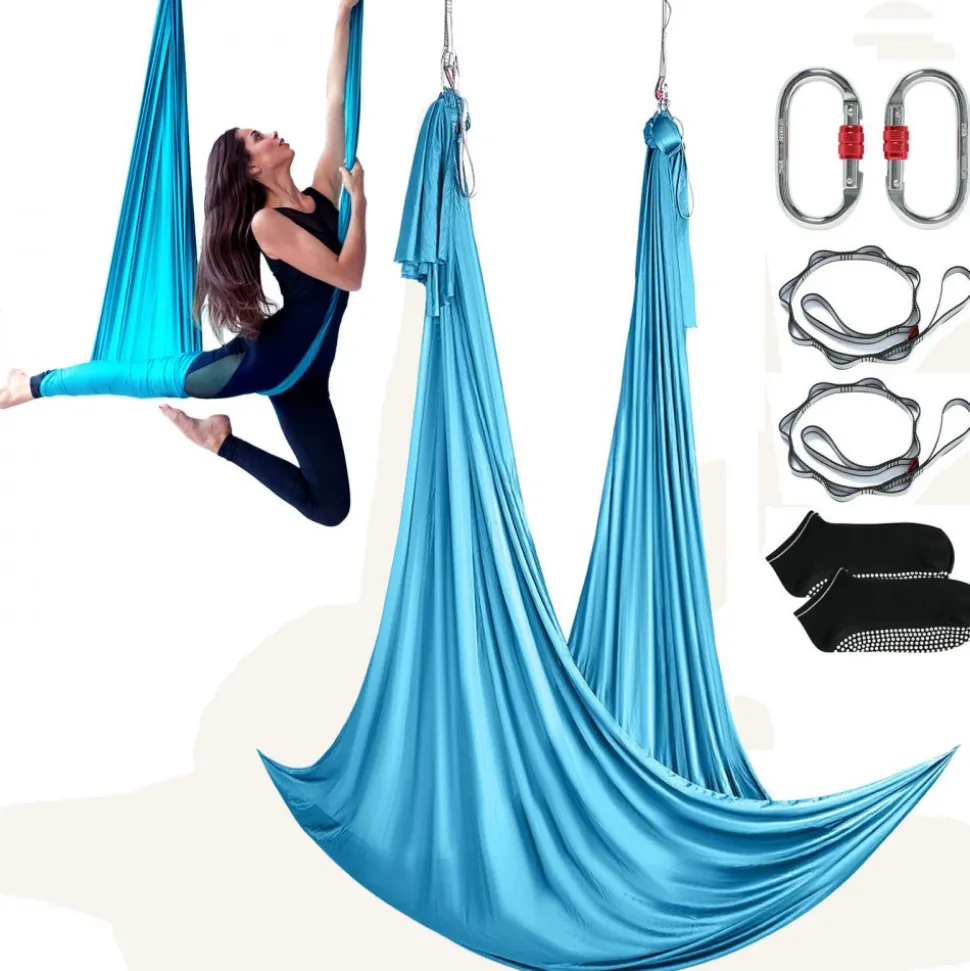 VEVOR Aerial Yoga Hammock & Swing, 5.5 Yards, Aerial Yoga Starter Kit with 100gsm Nylon Fabric, Full Rigging Hardware & Easy Set-up Guide, Antigravity Flying for All Levels Fitness Bodybuilding, Blue
