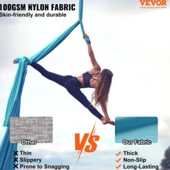 VEVOR Aerial Yoga Hammock & Swing, 5.5 Yards, Aerial Yoga Starter Kit with 100gsm Nylon Fabric, Full Rigging Hardware & Easy Set-up Guide, Antigravity Flying for All Levels Fitness Bodybuilding, Blue