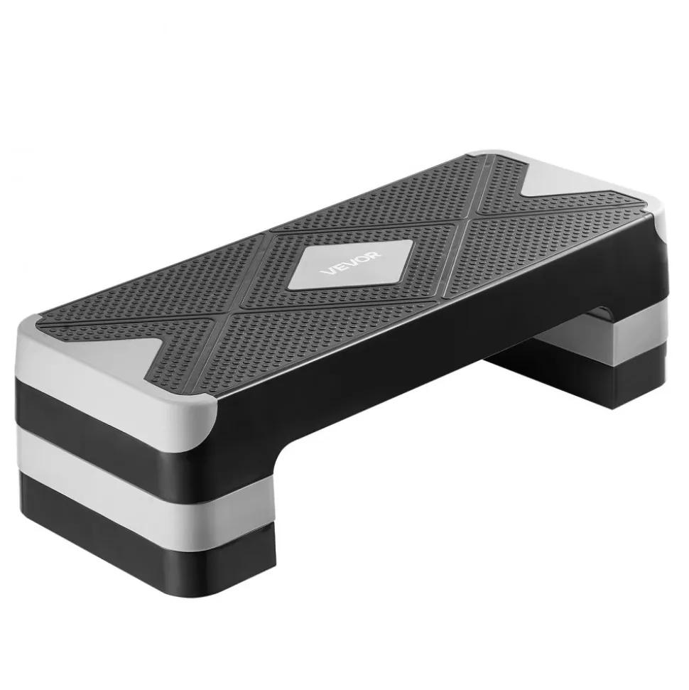 VEVOR Aerobic Exercise Step Platform, 28-Inch Workout Aerobic Stepper, Height Adjustable Fitness Training Step Deck Trainer with 4 Risers, Non-Slip Surface Bench for Home Gym Cardio Strength, Blue