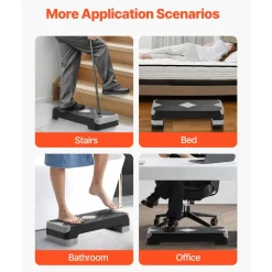VEVOR Aerobic Exercise Step Platform, 28-Inch Workout Aerobic Stepper, Height Adjustable Fitness Training Step Deck Trainer with 4 Risers, Non-Slip Surface Bench for Home Gym Cardio Strength, Gray