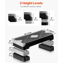 VEVOR Aerobic Exercise Step Platform, 28-Inch Workout Aerobic Stepper, Height Adjustable Fitness Training Step Deck Trainer with 4 Risers, Non-Slip Surface Bench for Home Gym Cardio Strength, Blue