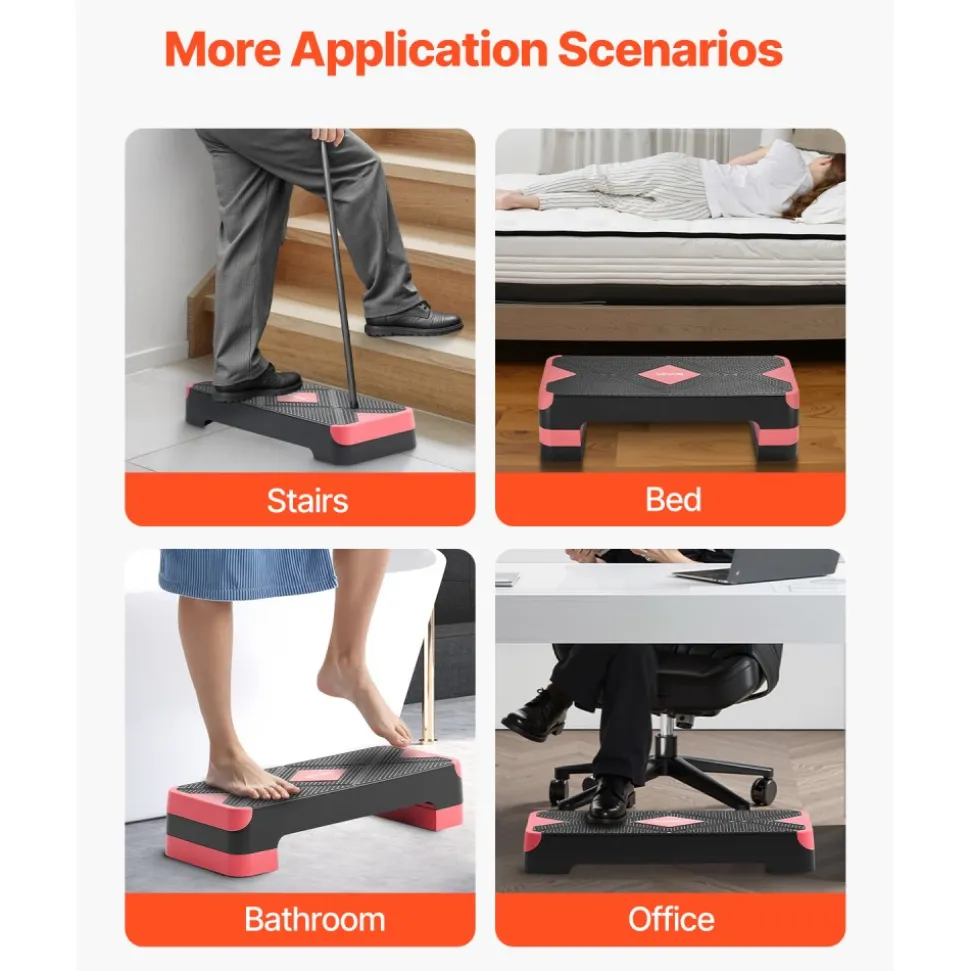 VEVOR Aerobic Exercise Step Platform, 28-Inch Workout Aerobic Stepper, Height Adjustable Fitness Training Step Deck Trainer with 4 Risers, Non-Slip Surface Bench for Home Gym Cardio Strength, Red