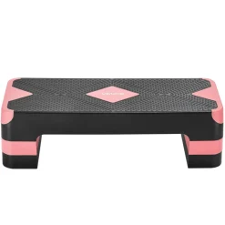VEVOR Aerobic Exercise Step Platform, 28-Inch Workout Aerobic Stepper, Height Adjustable Fitness Training Step Deck Trainer with 4 Risers, Non-Slip Surface Bench for Home Gym Cardio Strength, Red