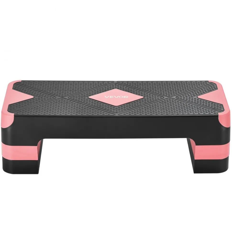 VEVOR Aerobic Exercise Step Platform, 28-Inch Workout Aerobic Stepper, Height Adjustable Fitness Training Step Deck Trainer with 4 Risers, Non-Slip Surface Bench for Home Gym Cardio Strength, Red