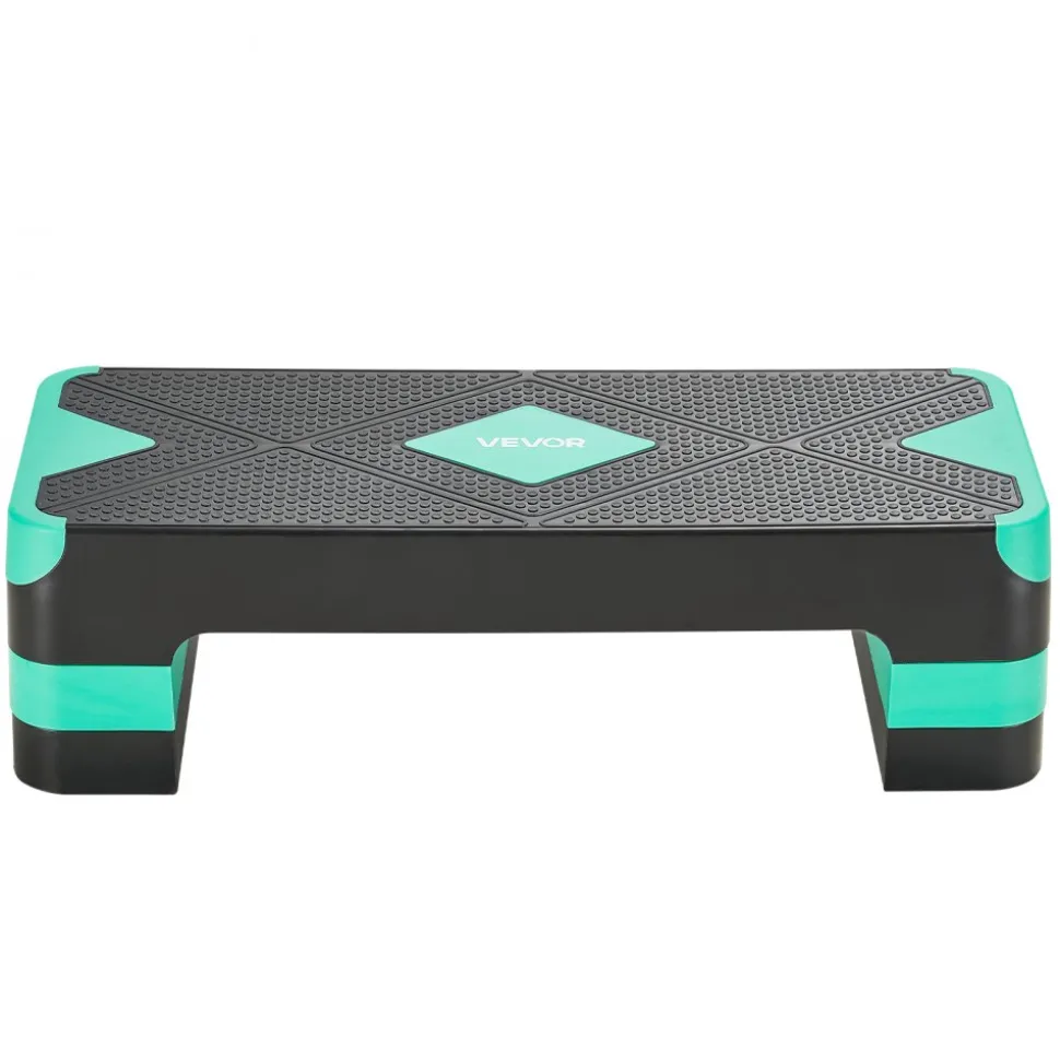 VEVOR Aerobic Exercise Step Platform, 28-Inch Workout Aerobic Stepper, Height Adjustable Fitness Training Step Deck Trainer with 4 Risers, Non-Slip Surface Bench for Home Gym Cardio Strength, Green