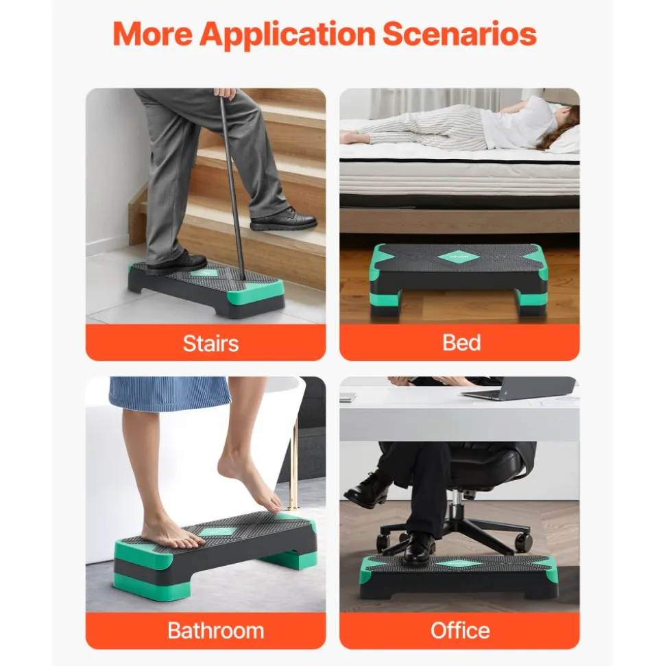 VEVOR Aerobic Exercise Step Platform, 28-Inch Workout Aerobic Stepper, Height Adjustable Fitness Training Step Deck Trainer with 4 Risers, Non-Slip Surface Bench for Home Gym Cardio Strength, Green