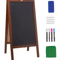 VEVOR A Frame Chalkboard Sign, Double-Sided Sidewalk Signs, Freestanding Vintage Wooden Chalk Board with Chalks & Magnetic Eraser, Rustic Brown Outdoor Sandwich Board, 20