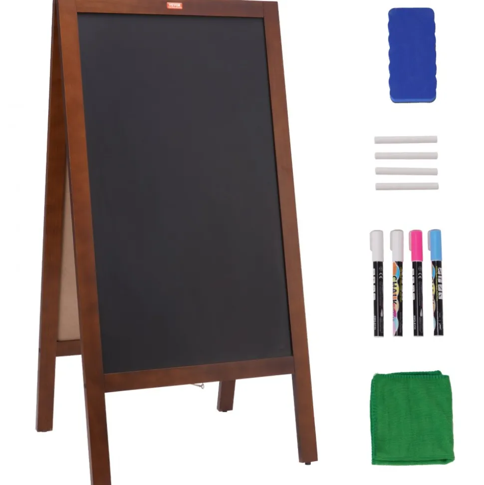 VEVOR A Frame Chalkboard Sign, Double-Sided Sidewalk Signs, Freestanding Vintage Wooden Chalk Board with Chalks & Magnetic Eraser, Rustic Brown Outdoor Sandwich Board, 20"x40", Kitchen Home Wedding