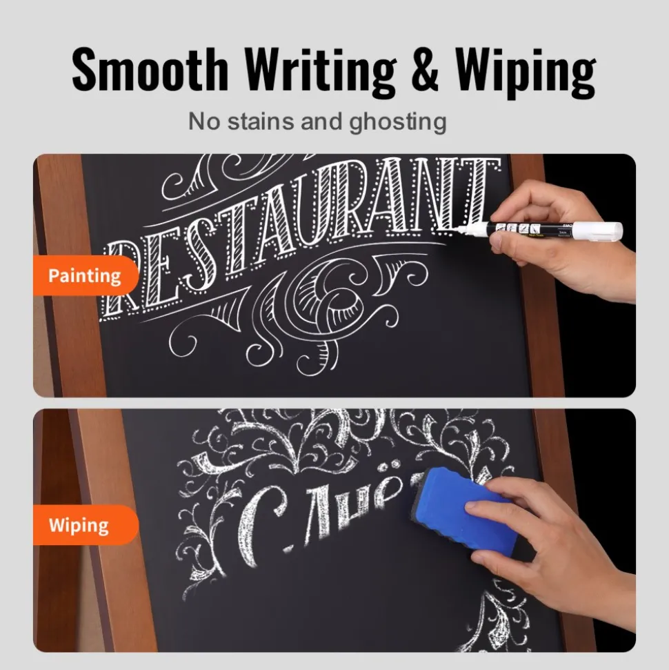 VEVOR A Frame Chalkboard Sign, Double-Sided Sidewalk Signs, Freestanding Vintage Wooden Chalk Board with Chalks & Magnetic Eraser, Rustic Brown Outdoor Sandwich Board, 20"x40", Kitchen Home Wedding
