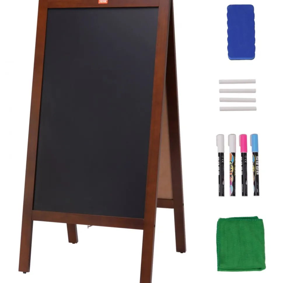 VEVOR A Frame Chalkboard Sign, Double-Sided Sidewalk Signs, Freestanding Vintage Wooden Chalk Board with Chalks & Magnetic Eraser, Rustic Brown Outdoor Sandwich Board, 20"x40", Kitchen Home Wedding