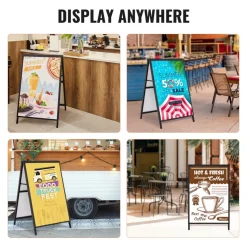 VEVOR A Frame Sidewalk Sign, 24x36 Inch Heavy Duty Slide-in Signboard Holder, Double-Sided Folding Sandwich Board Signs, Steel Pavement Sign Poster for Outdoor Business Street Advertising (Frame only)