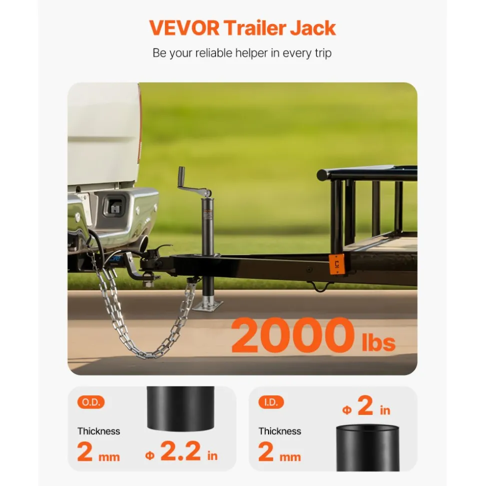 VEVOR A-Frame Trailer Jack, 2000 lbs Dynamic Load Capacity, Trailer Jack Stand with Handle & Rectangular Footpad, 15-inch Vertical Travel, Suitable for RV, Horse, Utility Trailers, Yacht Trailers