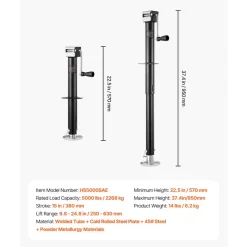 VEVOR A-Frame Trailer Jack, 5000 lbs Dynamic Load Capacity, Trailer Jack Stand with Handle & Rectangular Footpad, 15-inch Vertical Travel, Suitable for RV, Horse, Utility Trailers, Yacht Trailers