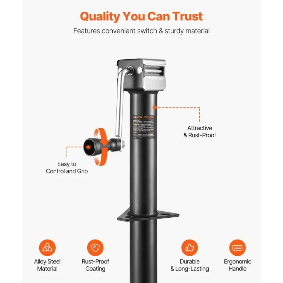 VEVOR A-Frame Trailer Jack, 5000 lbs Dynamic Load Capacity, Trailer Jack Stand with Handle & Rectangular Footpad, 15-inch Vertical Travel, Suitable for RV, Horse, Utility Trailers, Yacht Trailers