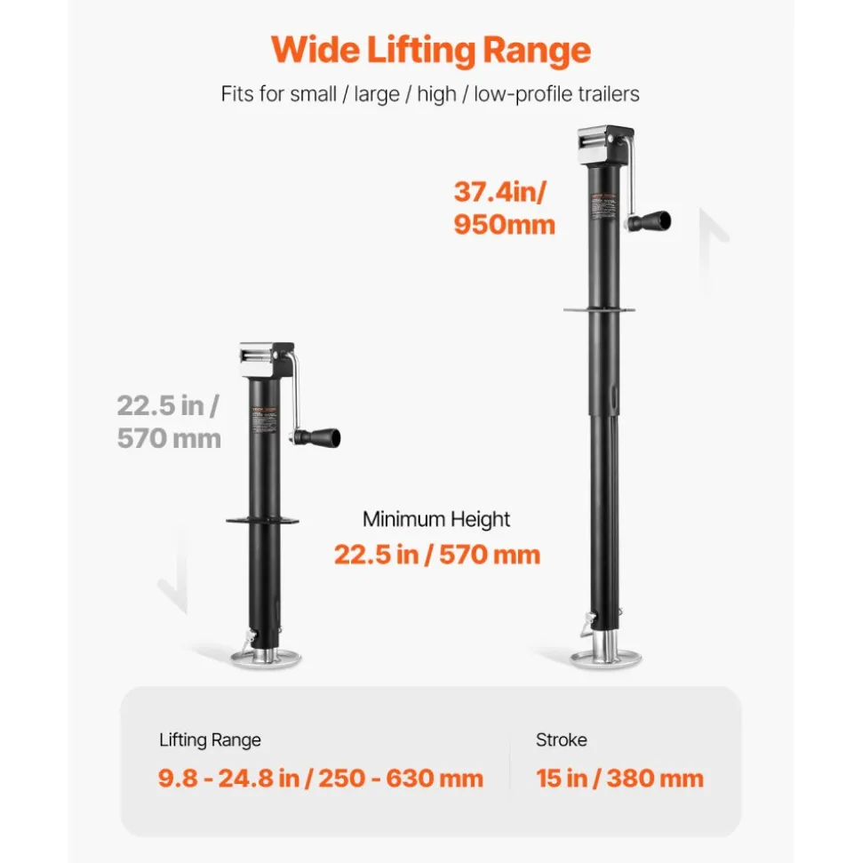 VEVOR A-Frame Trailer Jack, 5000 lbs Dynamic Load Capacity, Trailer Jack Stand with Handle & Rectangular Footpad, 15-inch Vertical Travel, Suitable for RV, Horse, Utility Trailers, Yacht Trailers