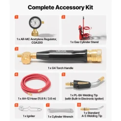 VEVOR Air Acetylene Torch Kit, Acetylene Gas Welding Tool with 11.8FT Rubber Hose, Self-Lighting Welding Tip & CGA200 Regulator, Swirl Frame Brazing Torch Kit with Cylinder Stand for Metalworking