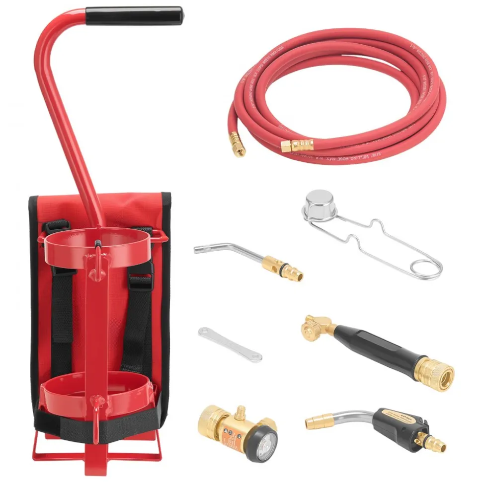 VEVOR Air Acetylene Torch Kit, Acetylene Gas Welding Tool with 11.8FT Rubber Hose, Self-Lighting Welding Tip & CGA200 Regulator, Swirl Frame Brazing Torch Kit with Cylinder Stand for Metalworking