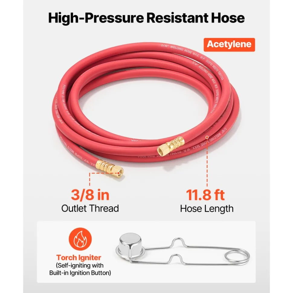 VEVOR Air Acetylene Torch Kit, Acetylene Gas Welding Tool with 11.8FT Rubber Hose, PL-8A Self-Lighting Welding Tip & CGA200 Regulator, Swirl Frame Brazing Torch Kit for Home Industrial Metalworking
