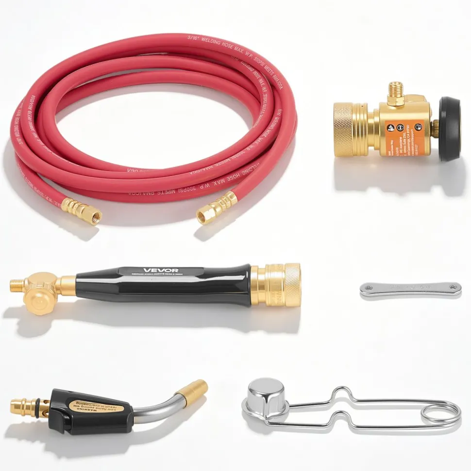 VEVOR Air Acetylene Torch Kit, Acetylene Gas Welding Tool with 11.8FT Rubber Hose, PL-8A Self-Lighting Welding Tip & CGA200 Regulator, Swirl Frame Brazing Torch Kit for Home Industrial Metalworking