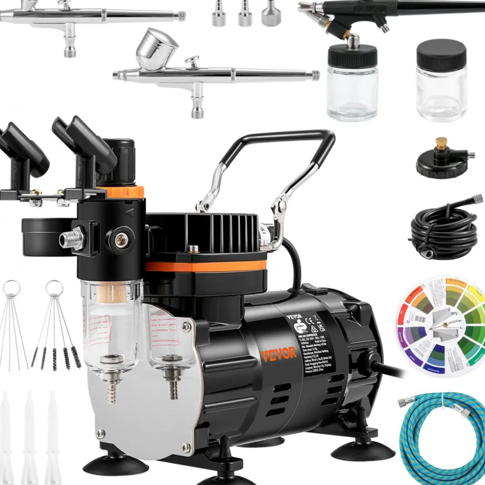 VEVOR Airbrush Ensemble, Expert Airbrush Kit with Compressor, Multi-Use Dual-Action Gravity Feed Airbrush System for Art, Nails, Cookies, Tattoos