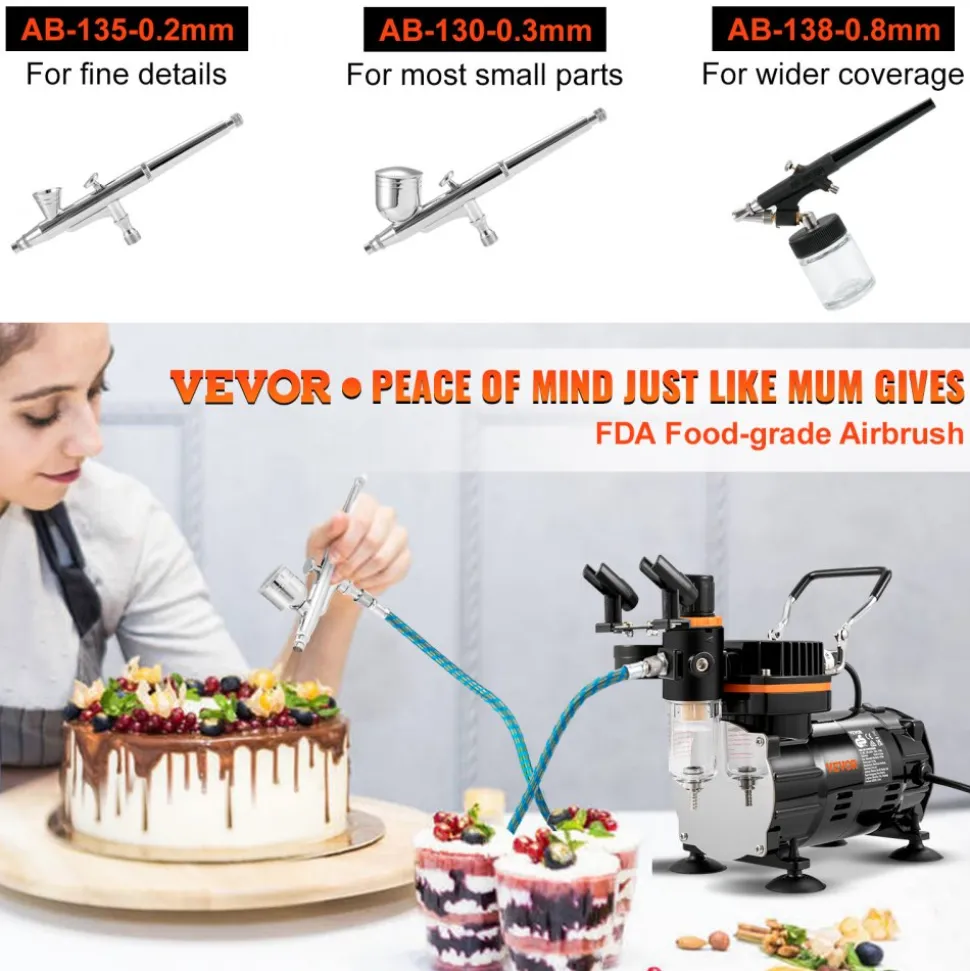 VEVOR Airbrush Ensemble, Expert Airbrush Kit with Compressor, Multi-Use Dual-Action Gravity Feed Airbrush System for Art, Nails, Cookies, Tattoos