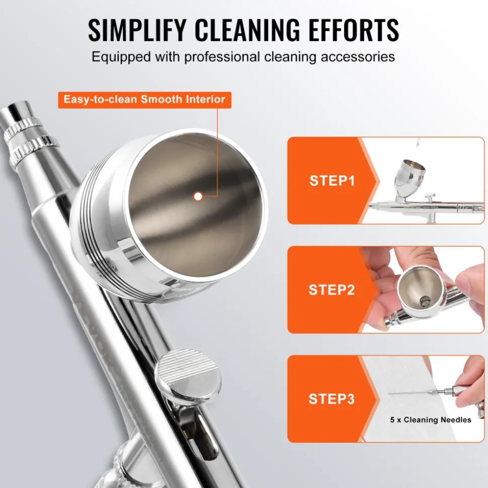 VEVOR Airbrush Gun, Dual Action Gravity Feed with 0.3 mm and 0.5 mm Nozzles, Airbrush Kit with 2/7/12ml Copper Cups and Cleaning Accessories, Ideal for Painting Models, Desserts, Cakes, and Nail Art