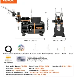 VEVOR Airbrush Kit, Dual Fan Air Compressor Professional Airbrushing System Kit with 3 Airbrushes, Holder, Color Mixing Wheel, Cleaning Brush Set, Air Brush Set for Art Nail Cookie Tattoo Makeup Cake