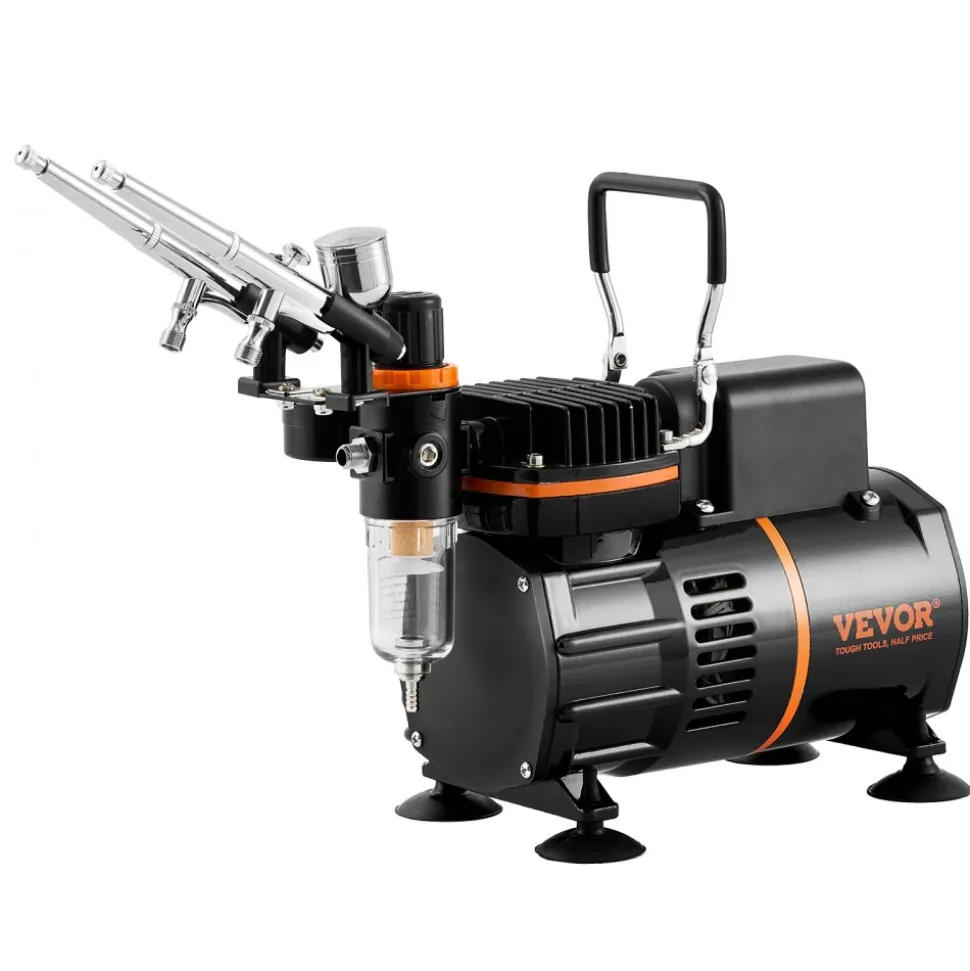 VEVOR Airbrush Kit, Dual Fan Air Compressor Professional Airbrushing System Kit with 3 Airbrushes, Holder, Color Mixing Wheel, Cleaning Brush Set, Air Brush Set for Art Nail Cookie Tattoo Makeup Cake