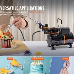 VEVOR Airbrush Kit, Dual Fan Air Compressor Professional Airbrushing System Kit with 3 Airbrushes, Holder, Color Mixing Wheel, Cleaning Brush Set, Air Brush Set for Art Nail Cookie Tattoo Makeup Cake