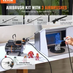 VEVOR Airbrush Kit, Dual Fan Air Compressor Professional Airbrushing System Kit with 3 Airbrushes, Holder, Color Mixing Wheel, Cleaning Brush Set, Air Brush Set for Art Nail Cookie Tattoo Makeup Cake