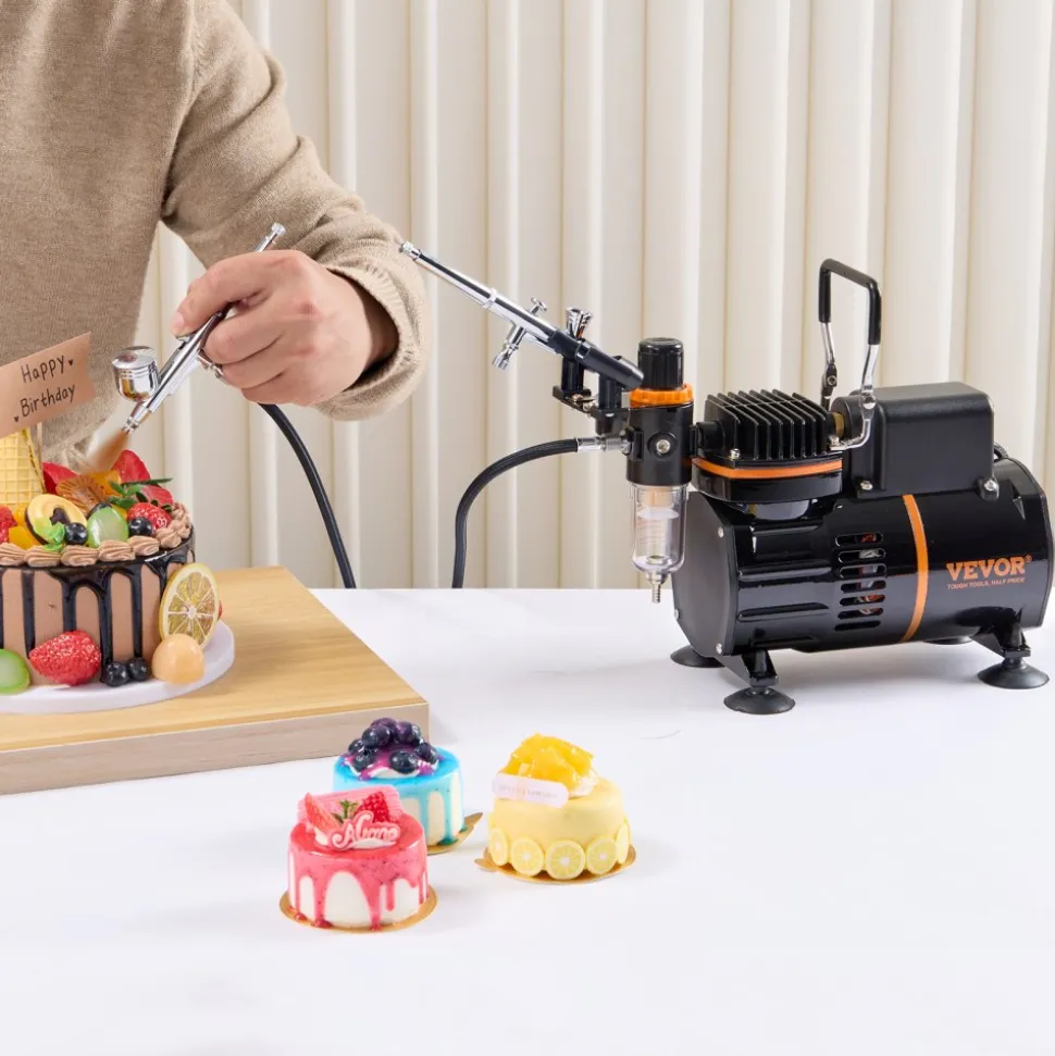 VEVOR Airbrush Kit, Dual Fan Air Compressor Professional Airbrushing System Kit with 3 Airbrushes, Holder, Color Mixing Wheel, Cleaning Brush Set, Air Brush Set for Art Nail Cookie Tattoo Makeup Cake